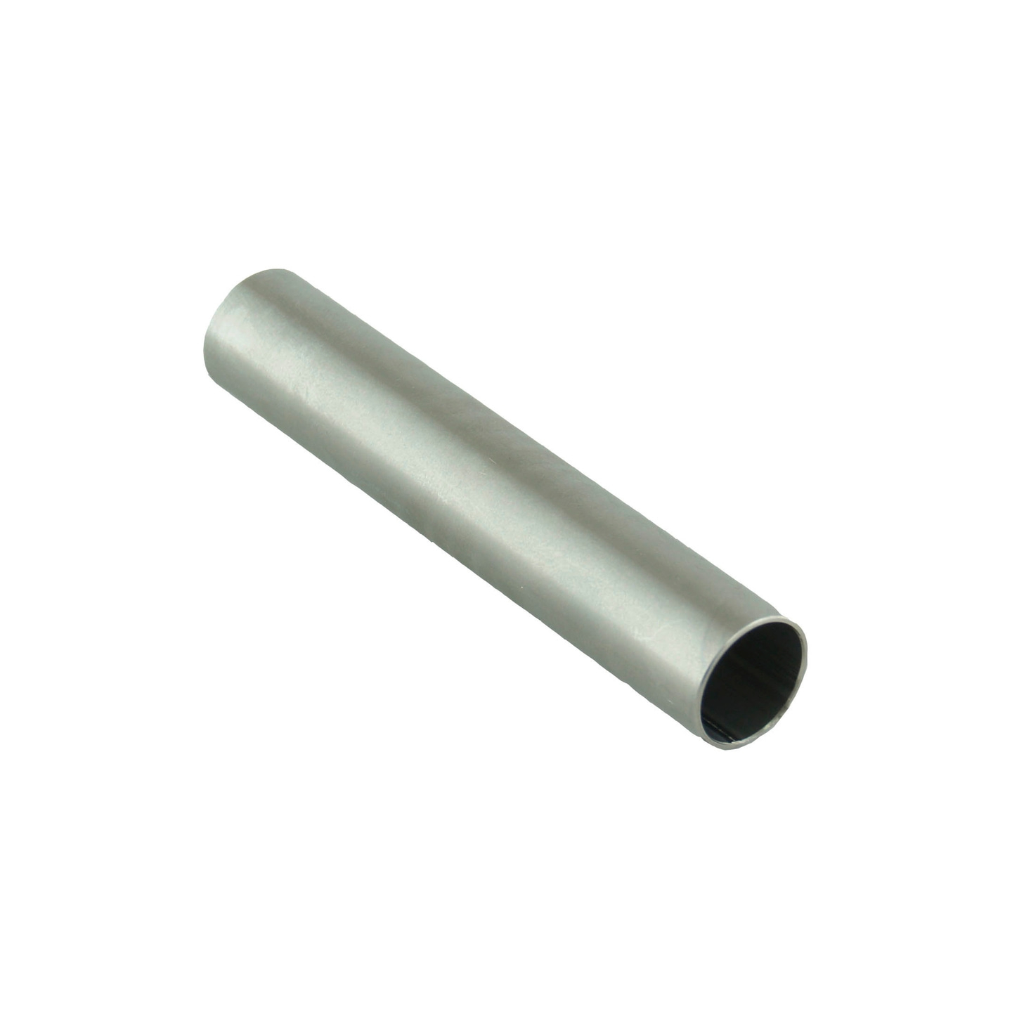 Silver metal cylinder tube isolated on white background, empty, cylindrical shape