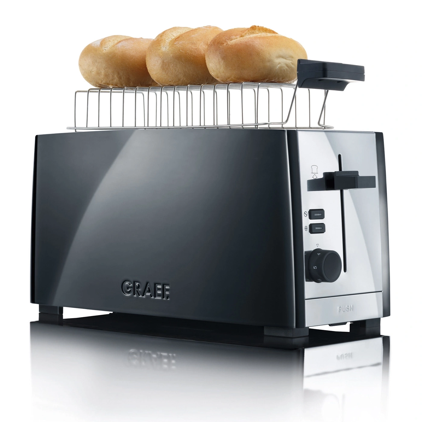 Graef toaster with bun warmer and buns on the rack