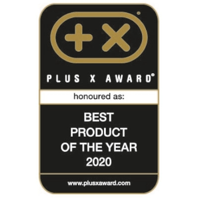 Plus X Award, Best Product of the Year 2020, award, logo, black and gold