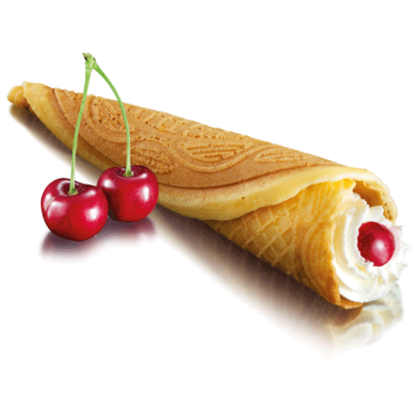 Waffle roll with cream and cherry, delicious and sweet, dessert concept