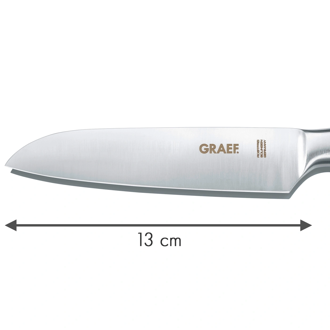 Coltello da cucina, lungo 13 cm, logo GRAEF, prodotto a Solingen, Germania.