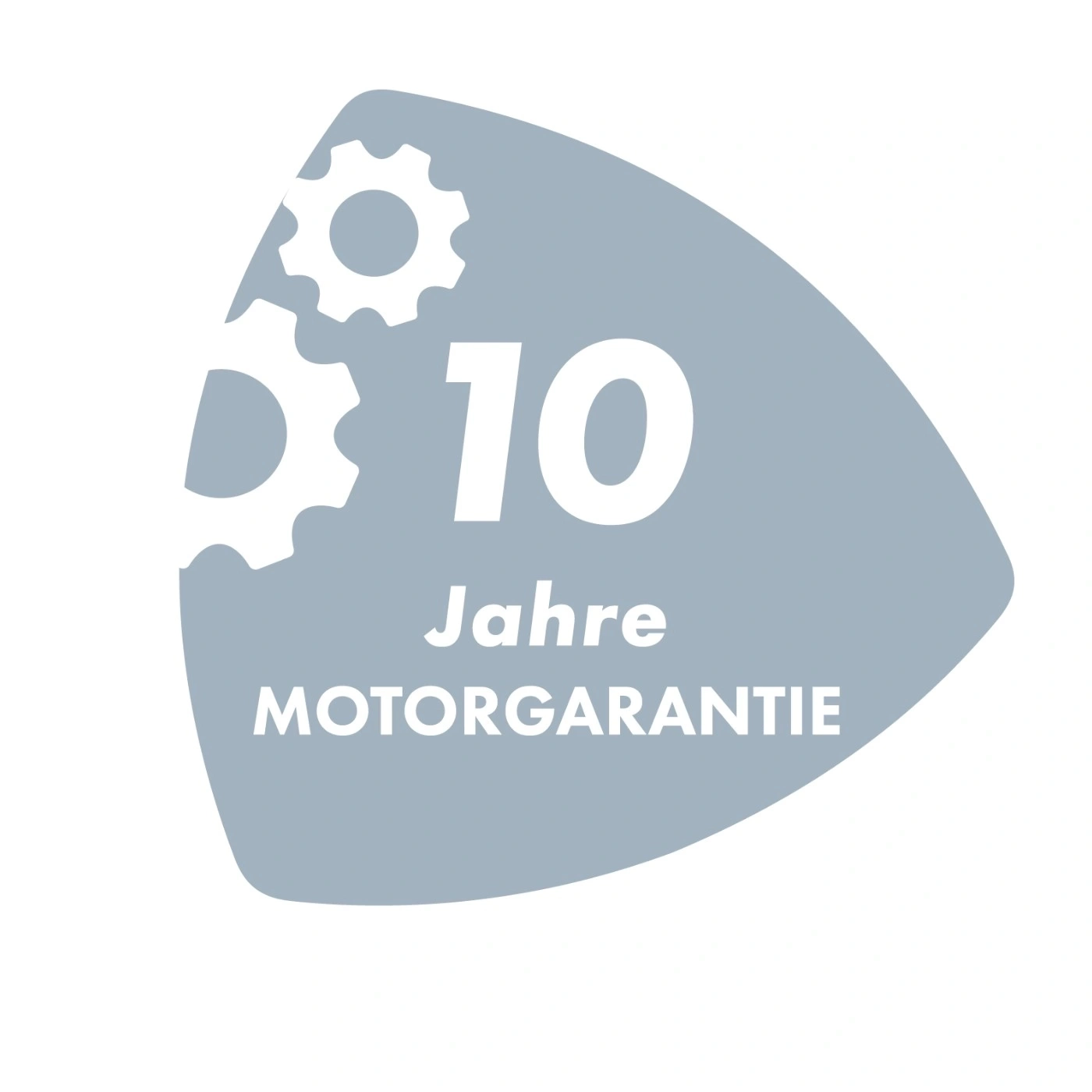 10 years motor warranty, two gears, gray area, white text