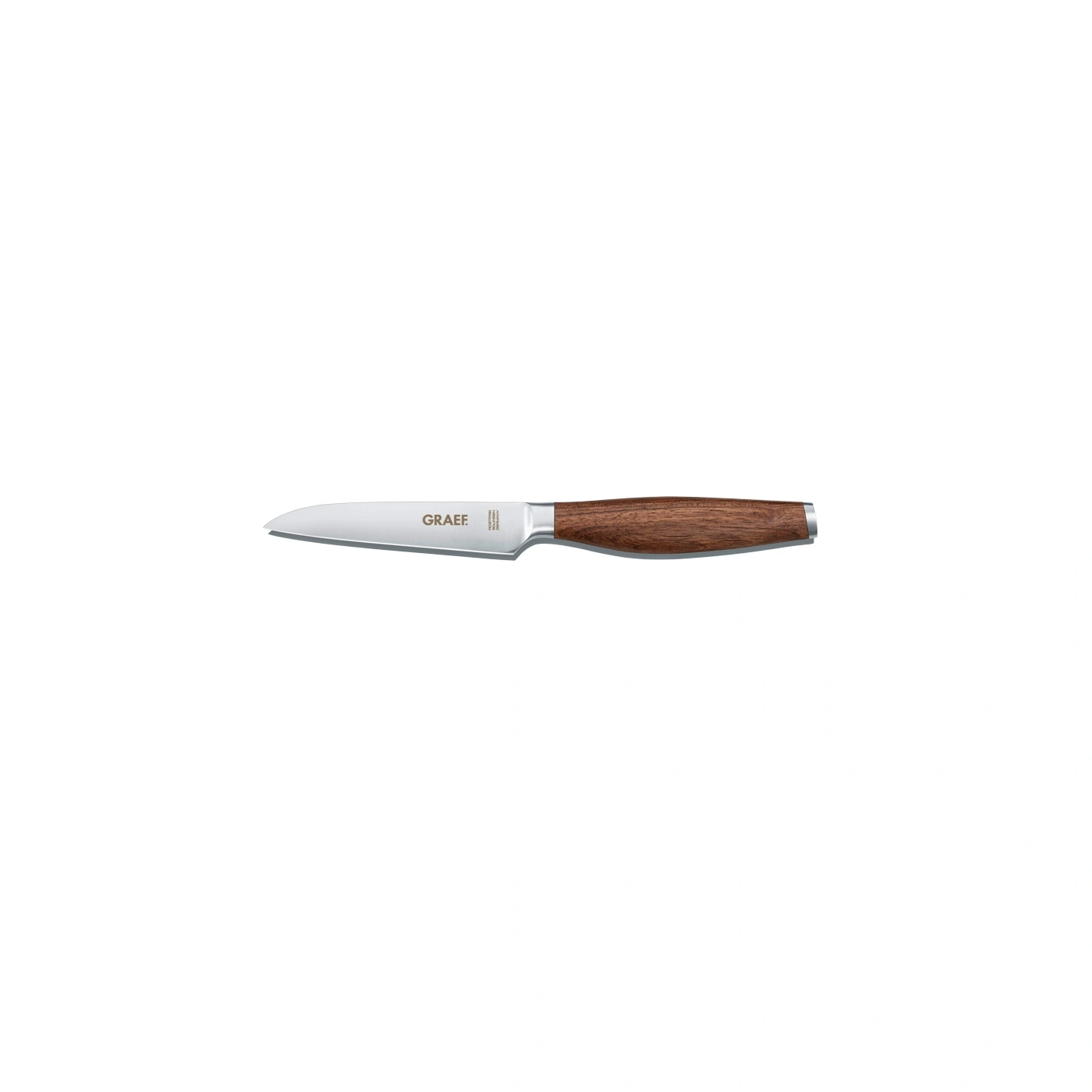 Kitchen knife with wooden handle, GRAEF logo, sharp blade, cooking utensil, cutting tool, kitchen equipment