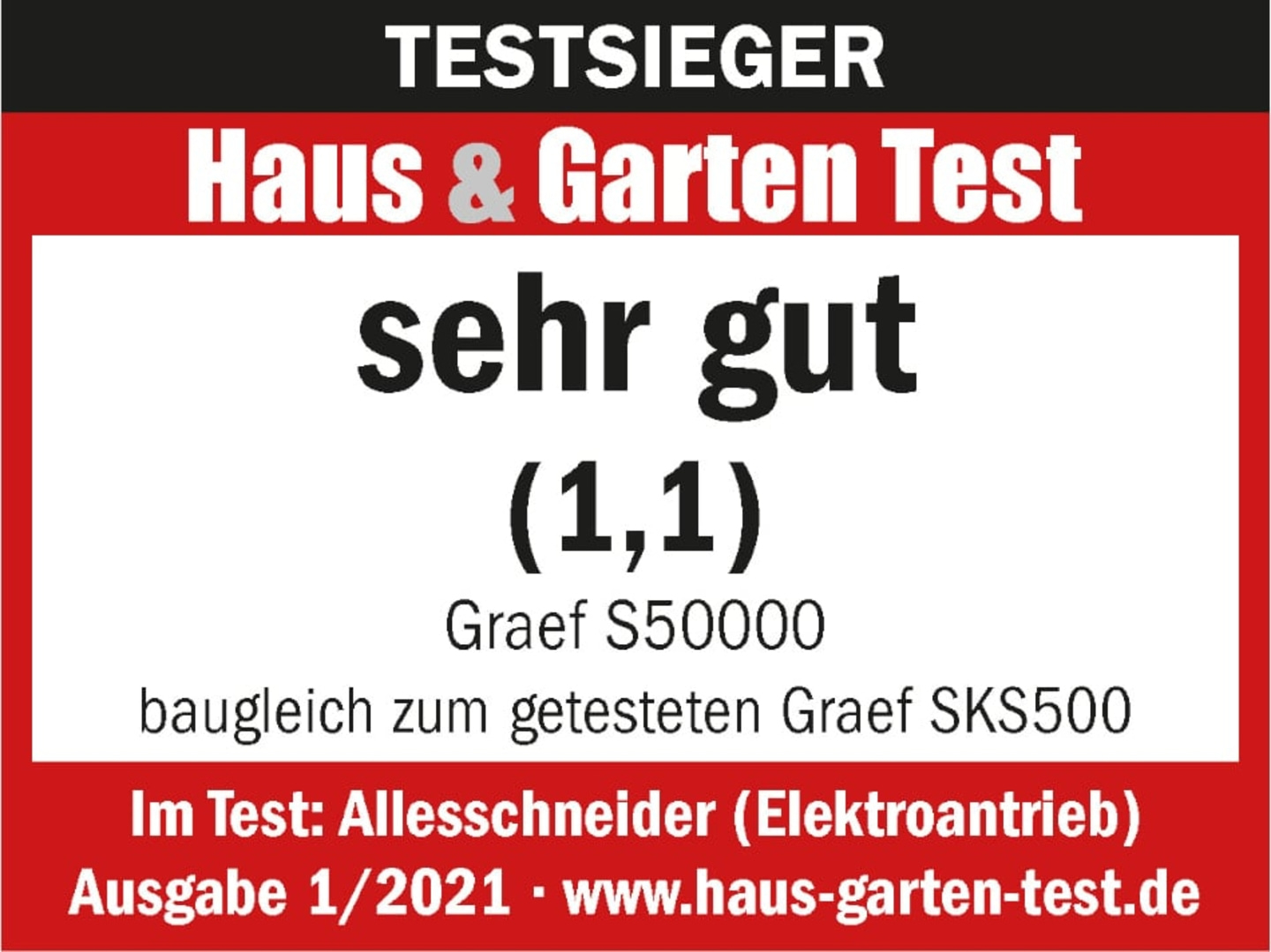 Testeur Haus & Garten Test: très bon (1,1) pour Graef S50000, similaire au SKS500.