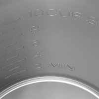 Gray surface with liquid measurement markings, 10 cups, 8, 6, 4, 2 MIN, cooking