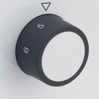 Bouton rotatif avec les chiffres 5 et 6, fond blanc, bouton noir, triangle