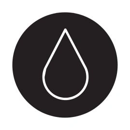Tropfen-Symbol in einem schwarzen Kreis, minimalistisch und sauber.