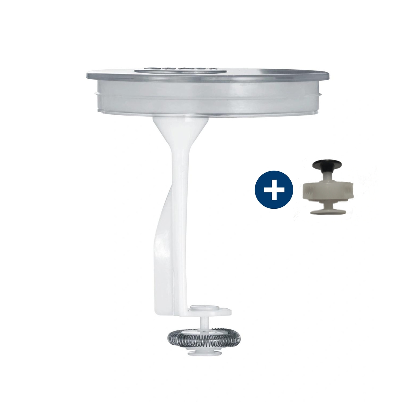 Milk frother with accessories, white and silver, isolated on white background