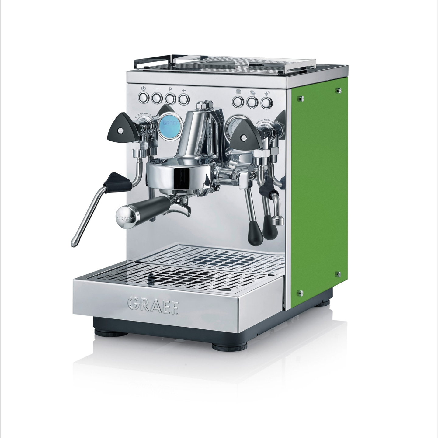 Espresso machine, green, stainless steel, GRAEF, coffee, modern, design, kitchen, appliance, barista