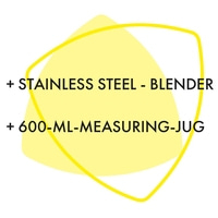 Blender en acier inoxydable et pichet doseur de 600 ml sur fond jaune