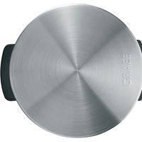 Round silver Graef appliance, brushed metal, handles, top view, kitchenware