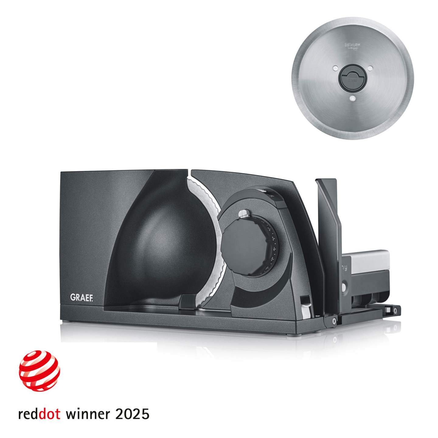 Graef slicer, knife, Red Dot Award 2025, kitchen appliance, gray, stainless steel