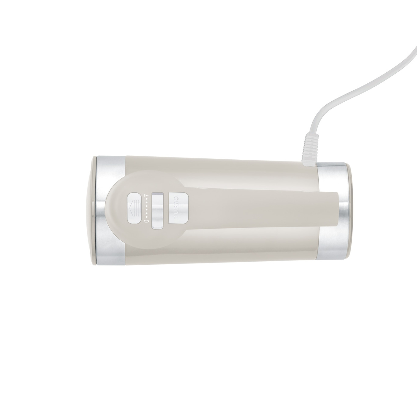 Mixeur à main beige avec contrôle de vitesse et bouton turbo, cordon d'alimentation