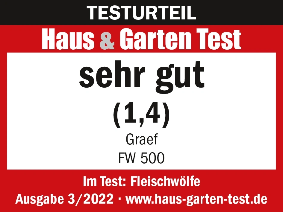 Haus & Garten Test, très bon, Graef FW 500, Numéro 3/2022, hachoirs à viande