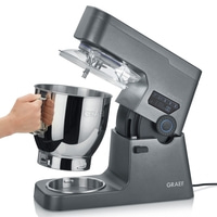 Robot culinaire Graef, gris, avec bol et couvercle, gros plan, isolé sur fond blanc