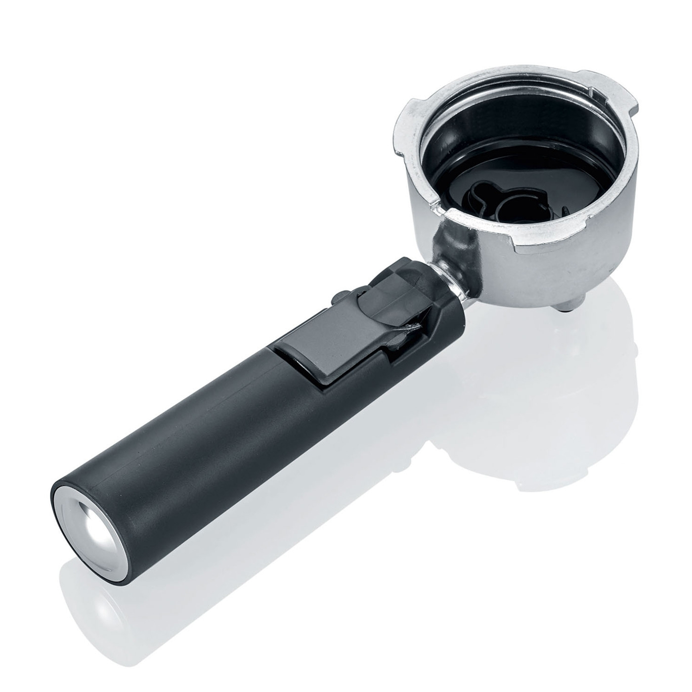 Porte-filtre de machine à expresso, poignée, métal, café, noir, brillant, isolé