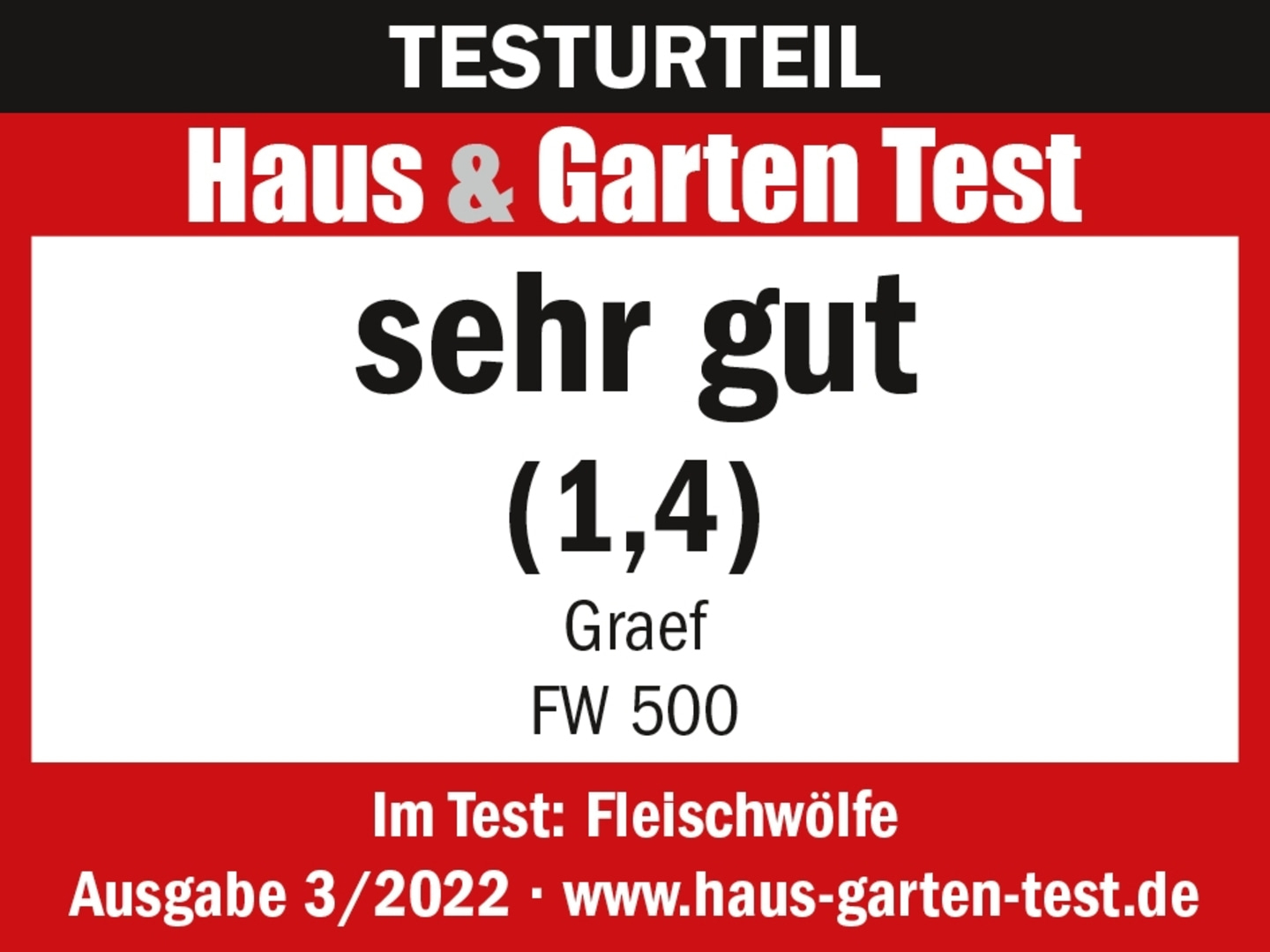 Haus & Garten Test, very good, Graef FW 500, Issue 3/2022, meat grinders