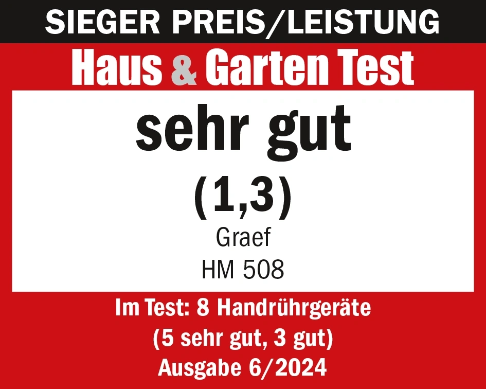 Haus & Garten Test, très bon, Graef, HM 508, édition 6/2024, test de batteurs