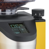 Coffee grinder with display and adjustment dial for grind size.
