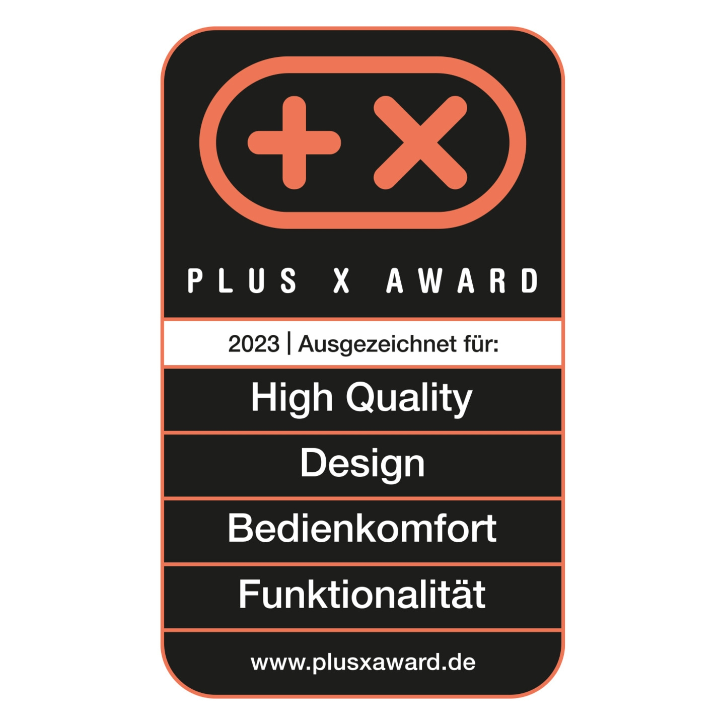 Plus X Award 2023 pour Haute Qualité, Design, Bedienkomfort, et Fonctionnalité