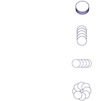 Cerchi in varie disposizioni: impilati, verticali, orizzontali e disposti in cerchio.