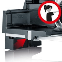 Trancheuse à viande avec flèche rouge et panneau d'avertissement pour la sécurité