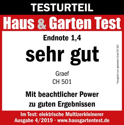 Risultato del test Haus & Garten Test, Voto finale 1,4, molto buono, Graef CH 501, risultati