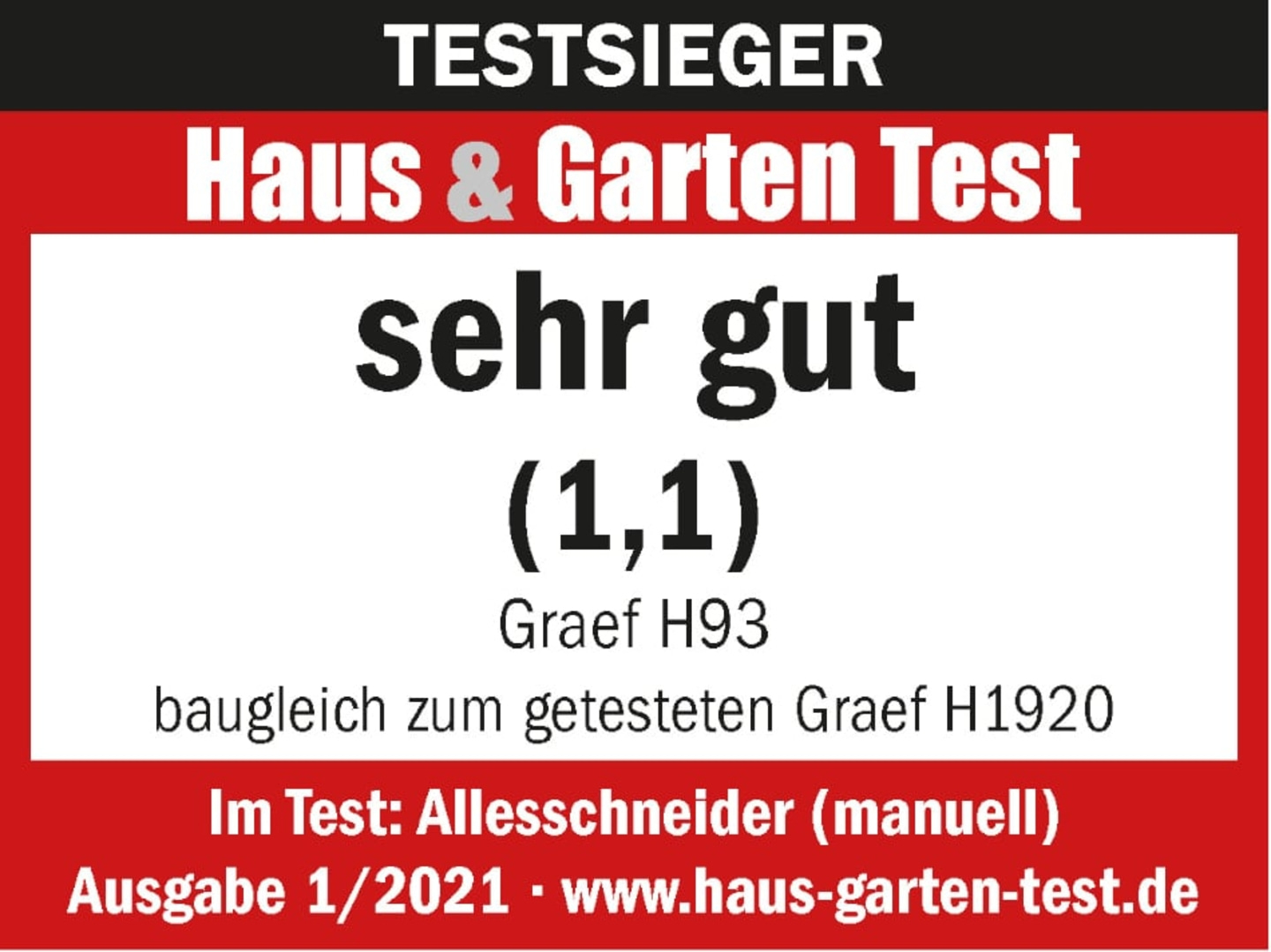 Test award for Haus & Garten, very good, Graef H93, issue 1/2021
