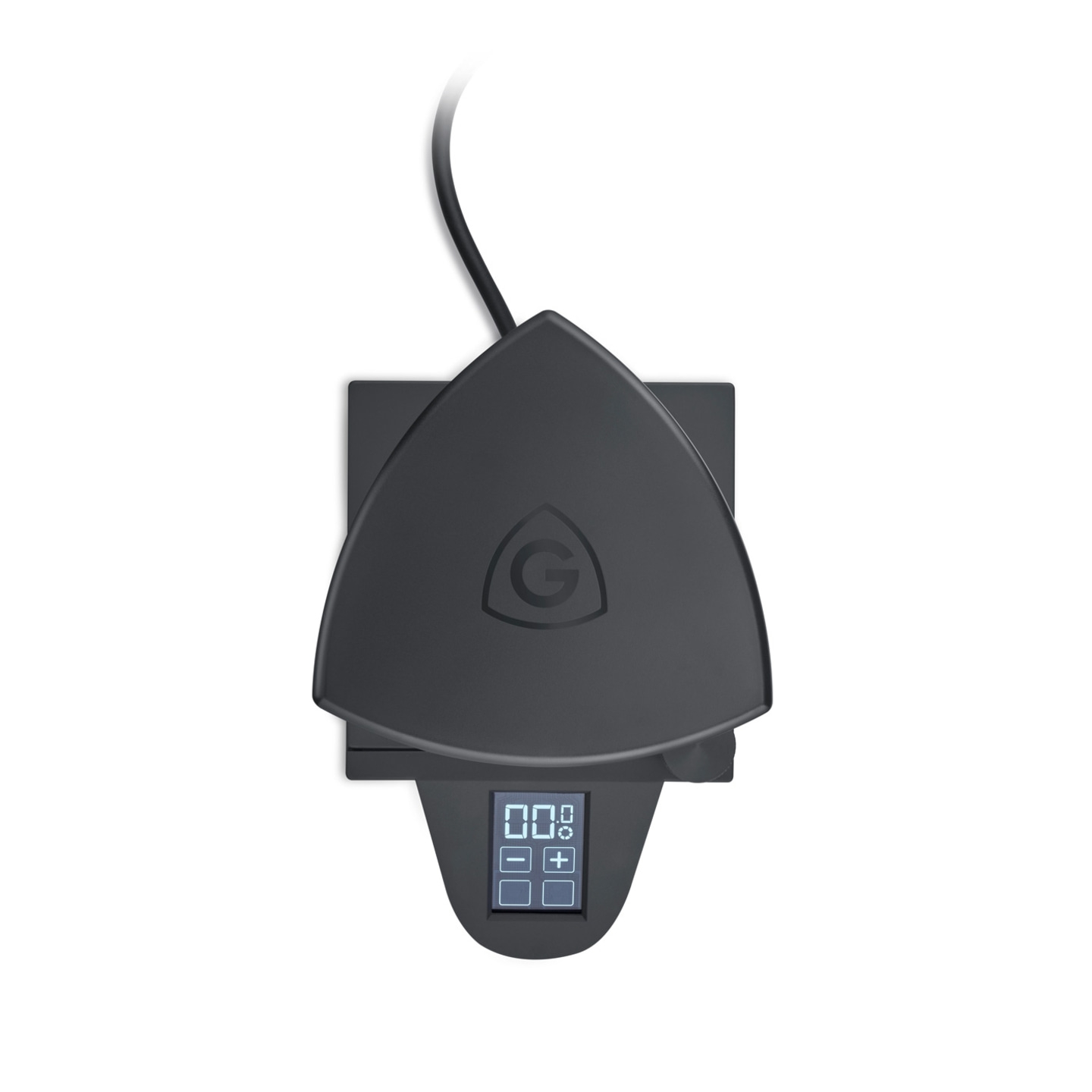 Black scale with display and logo, cable connection, electronic, modern design