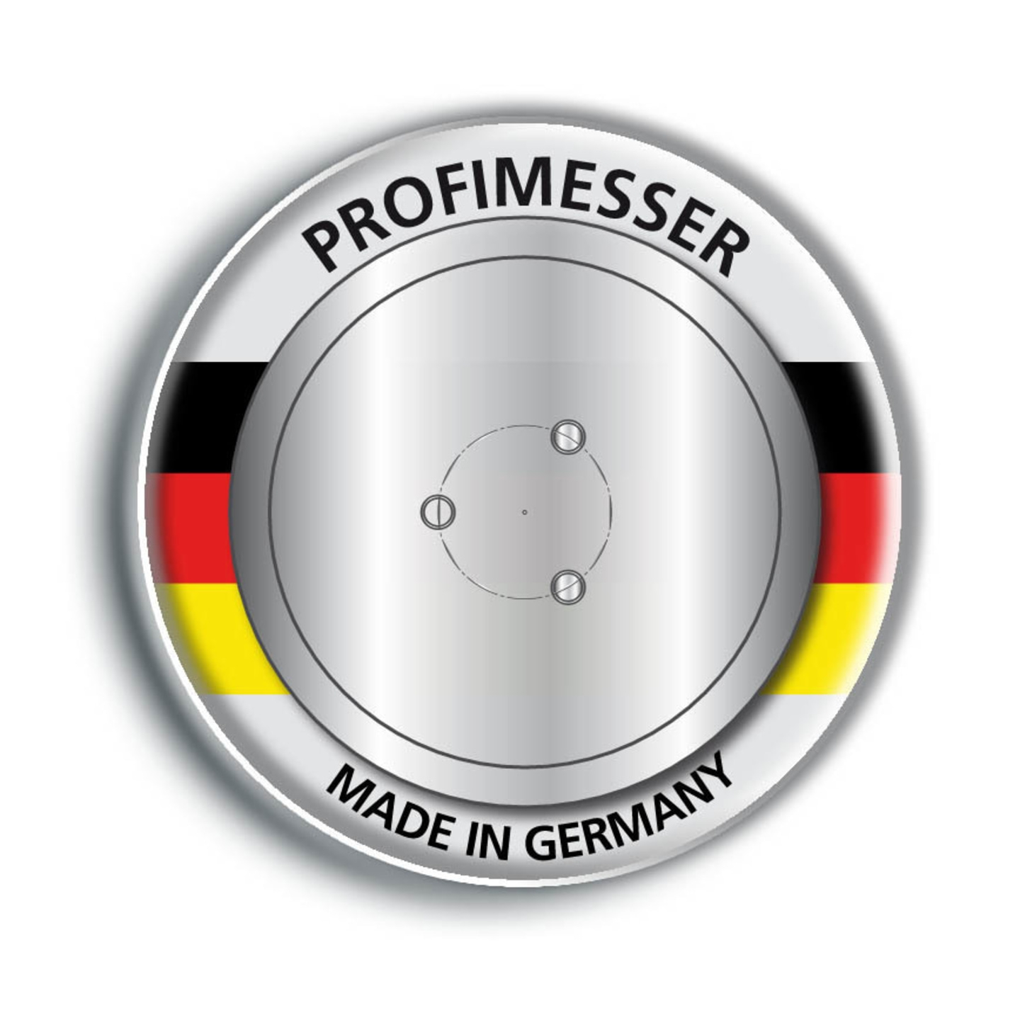 Logo rond avec le design du drapeau allemand et le texte 'PROFIMESSER' et 'MADE IN GERMANY'