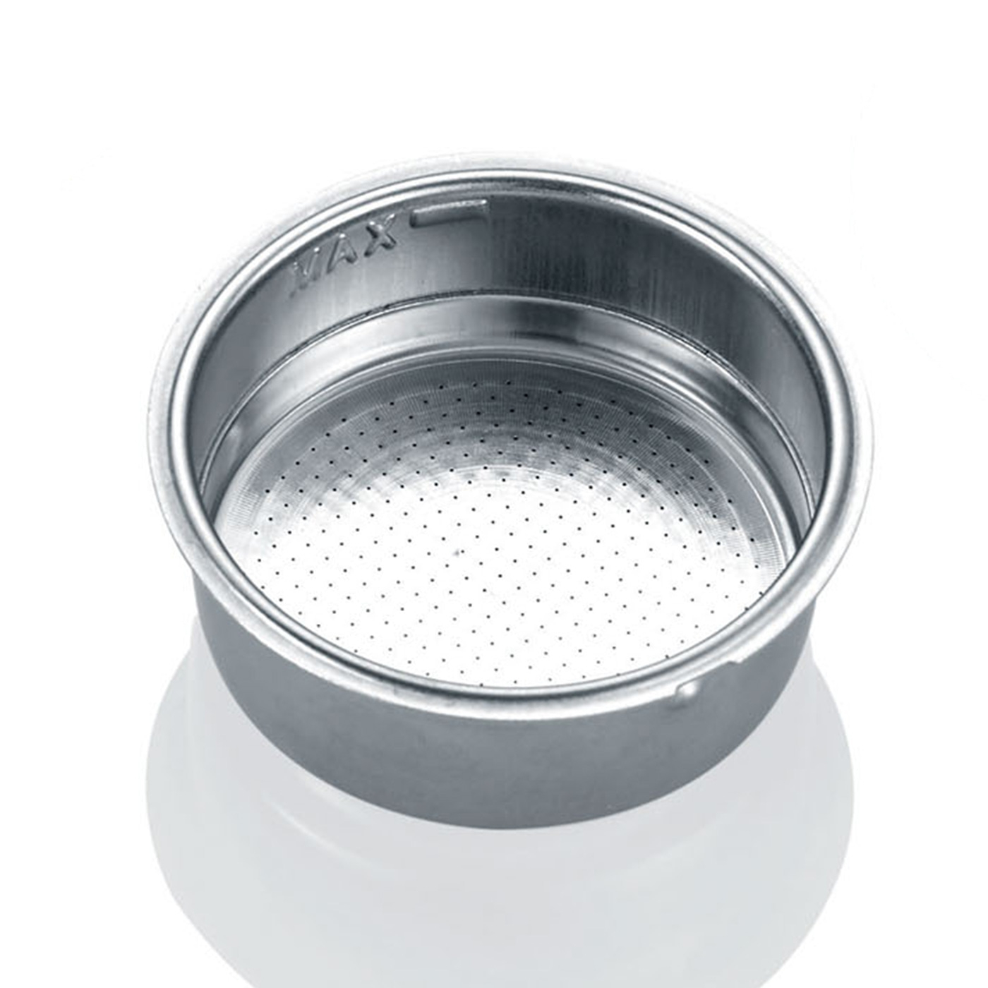 Filtre métallique pour machine à café. Intérieur perforé, marquage MAX, brillant.