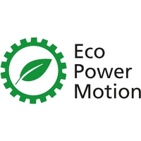 Eco Power Motion logo with gear, leaf, and text on white background