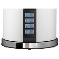 Kettle with temperature settings and blue lights, white and silver design