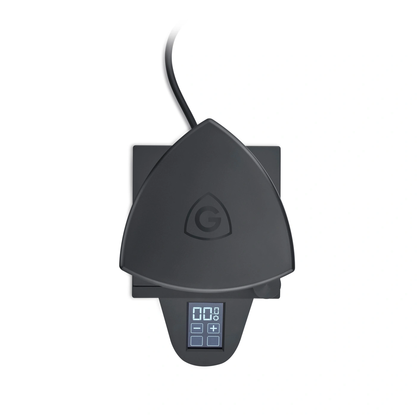 Black scale with display and logo, cable connection, electronic, modern design