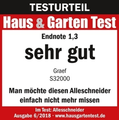 Résultat du test Haus & Garten Test: Note 1,3, très bon, Graef S32000, trancheuse, édition 6/2018