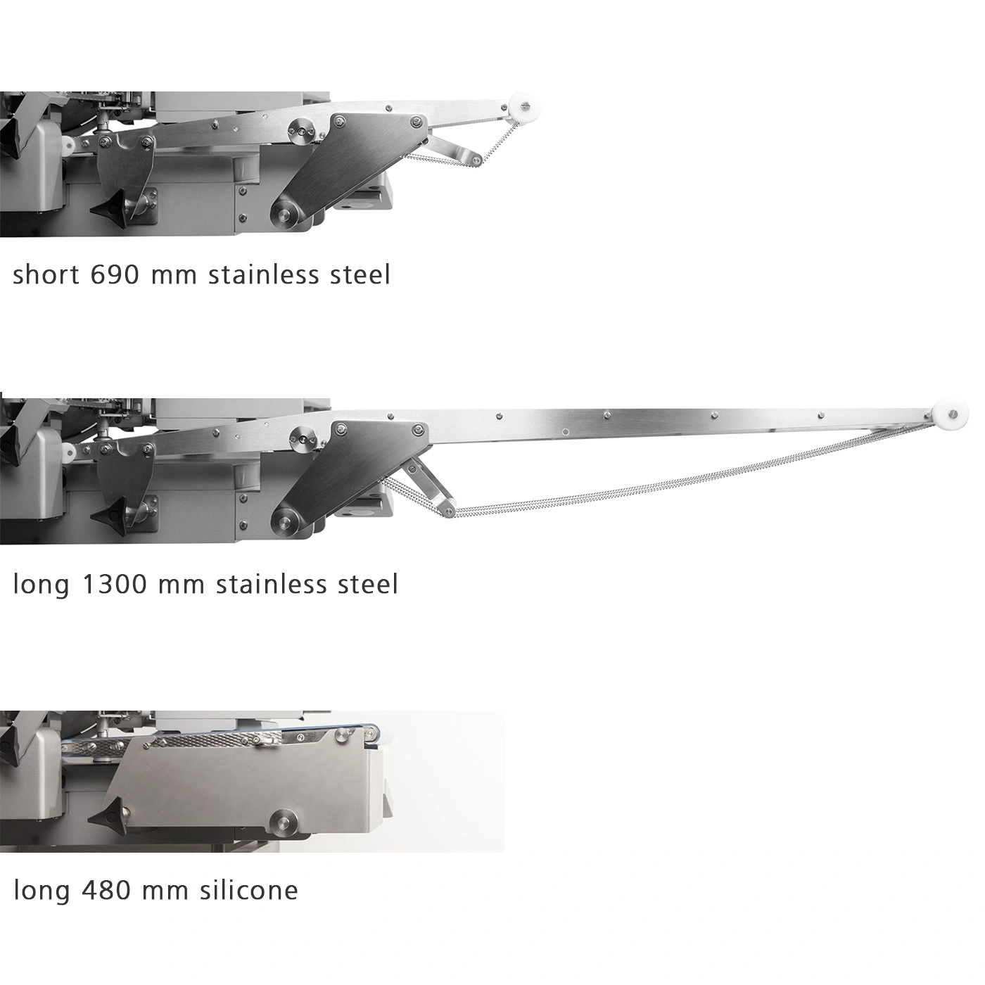 Machine parts: stainless steel, silicone, various lengths.