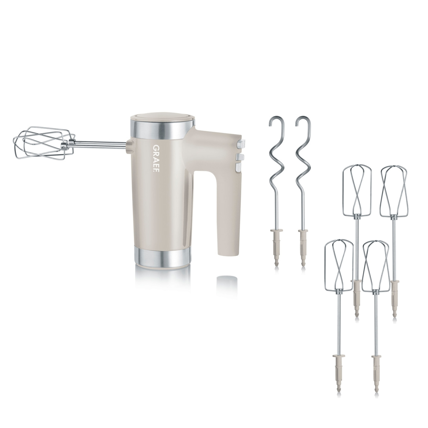 Mixeur à main avec accessoires, beige, isolé sur fond blanc, appareil de cuisine