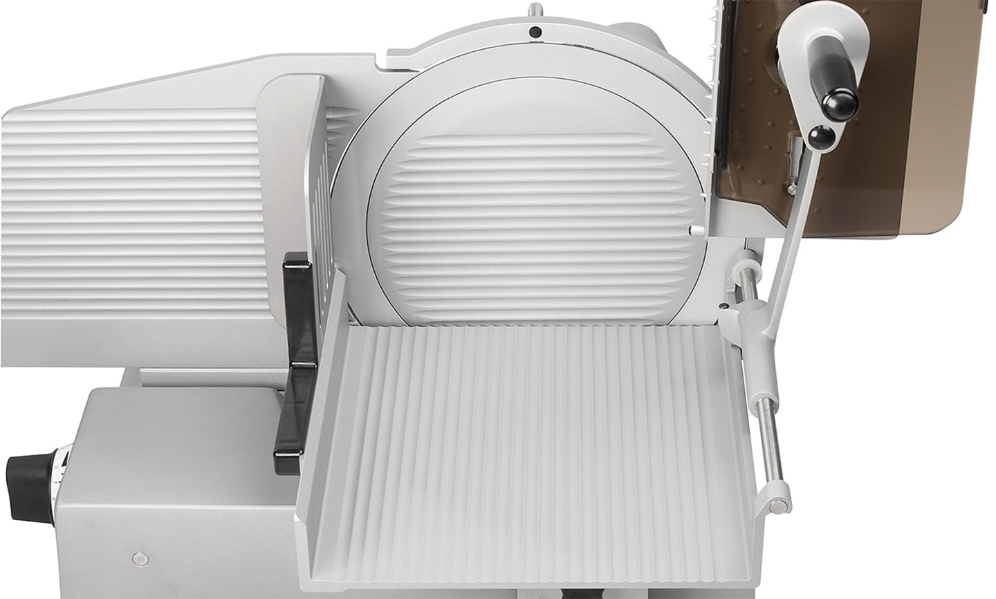 Trancheuse à viande, blanche, gros plan, lame, nourriture, cuisine, appareil, trancher, couper, machine