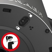 Warning sign with woman touching something, lock symbol, black background