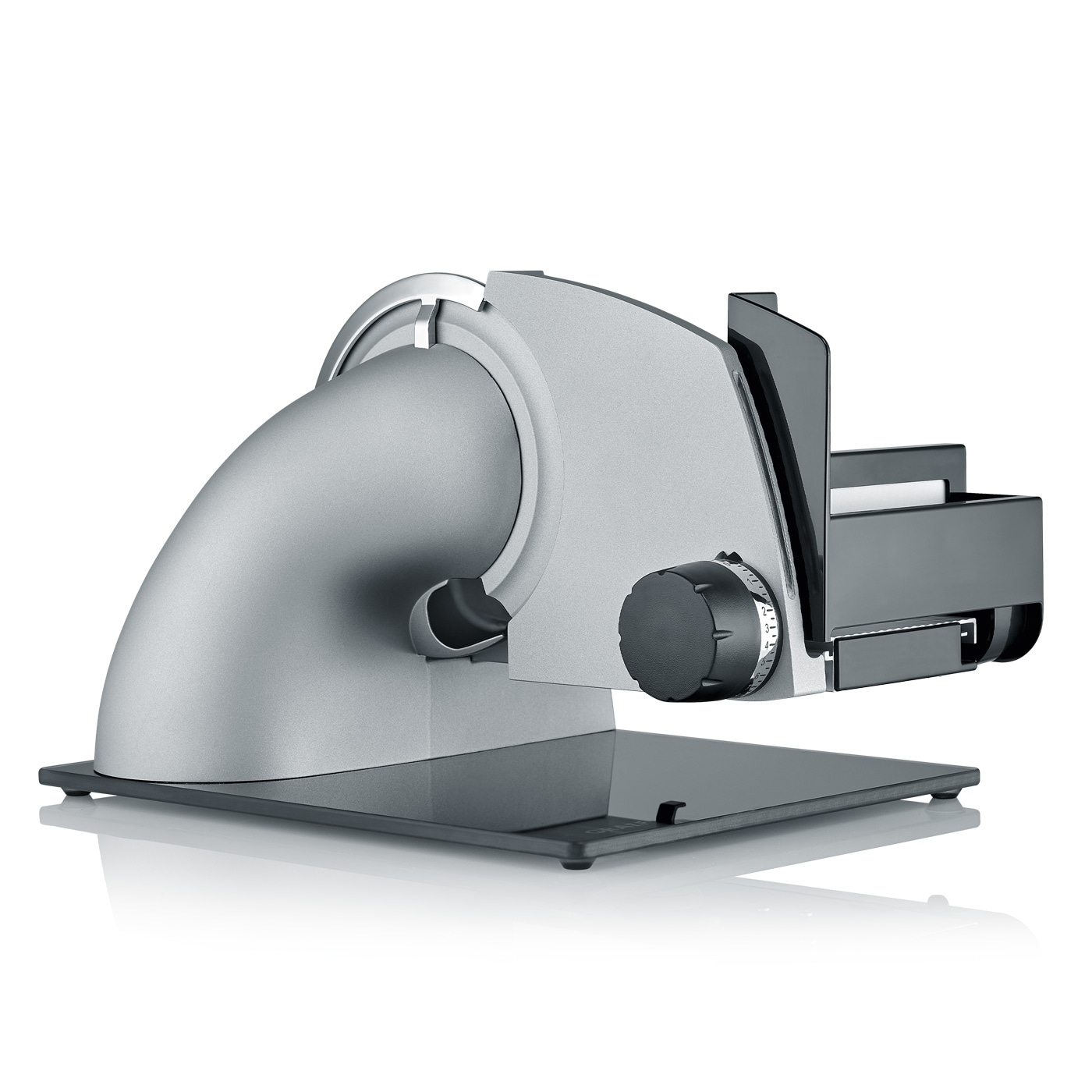 Trancheuse électrique, argentée, avec panneau de commande et base noirs, appareil de cuisine