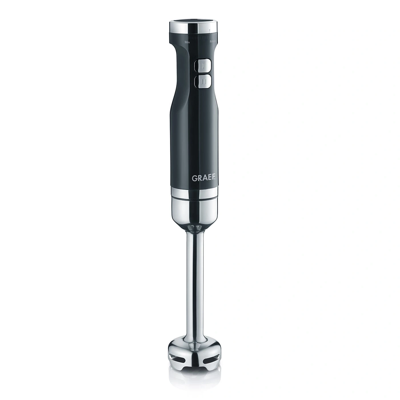Black immersion blender with silver accents and GRAEF logo