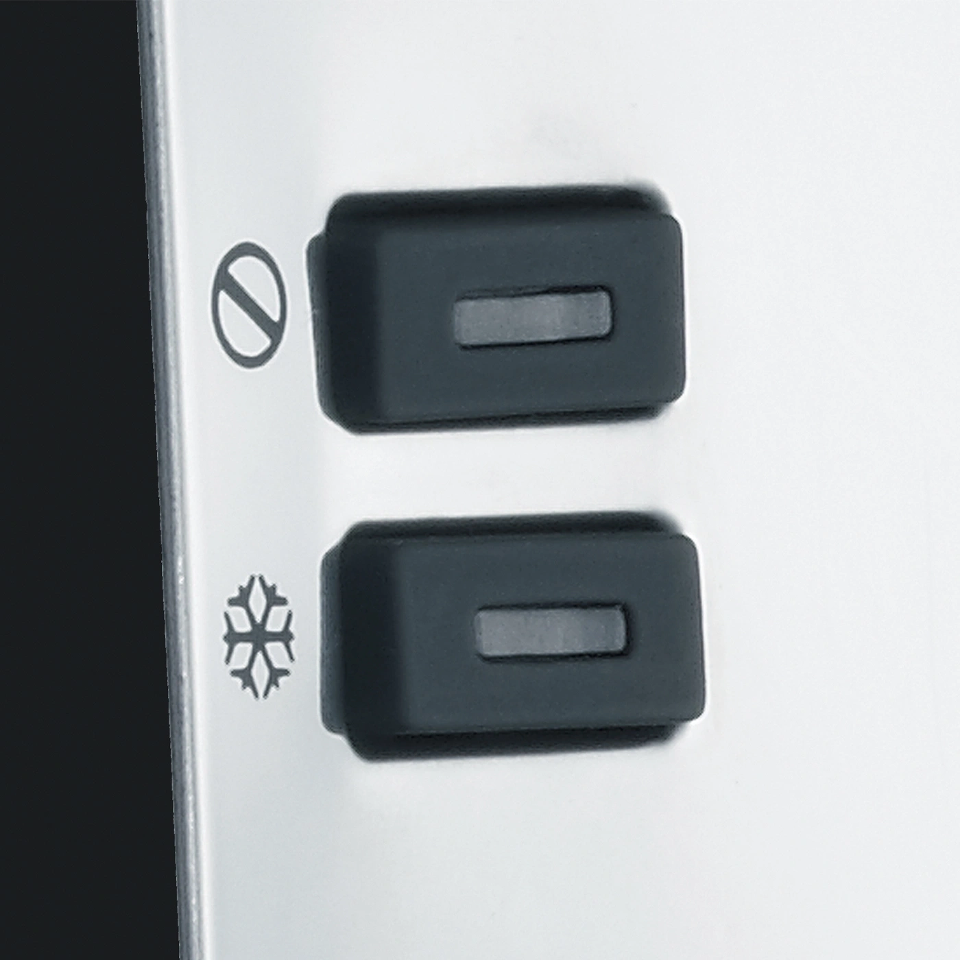 Buttons with symbols, prohibition sign and snowflake, on a white background