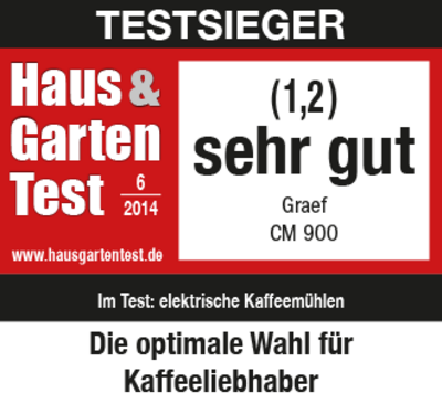 Gagnant du test, Haus & Garten Test, très bon, Graef CM 900, moulins à café électriques, choix optimal
