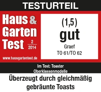 Haus & Garten Test rating: Good (1.5) for Graef Toaster TO 61/TO 62, 2014.