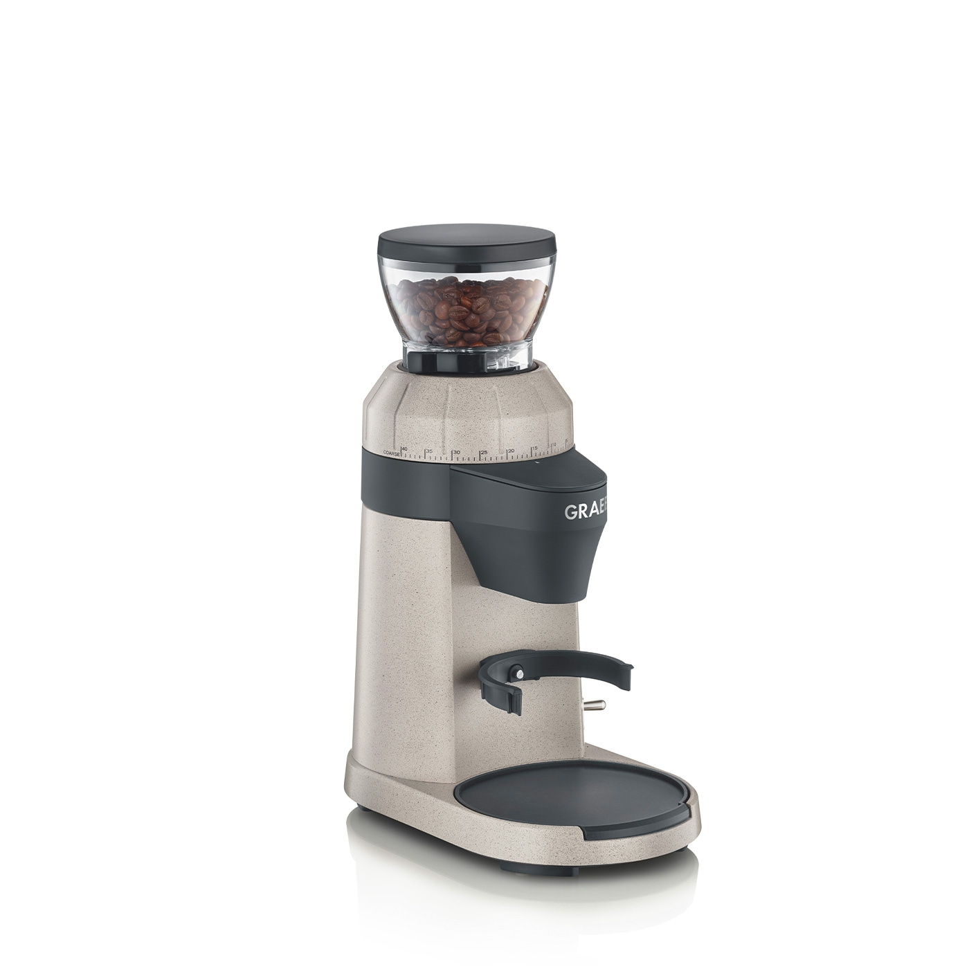 Coffee grinder with beans, gray, black, GRAEF, grind size, coffee bean container