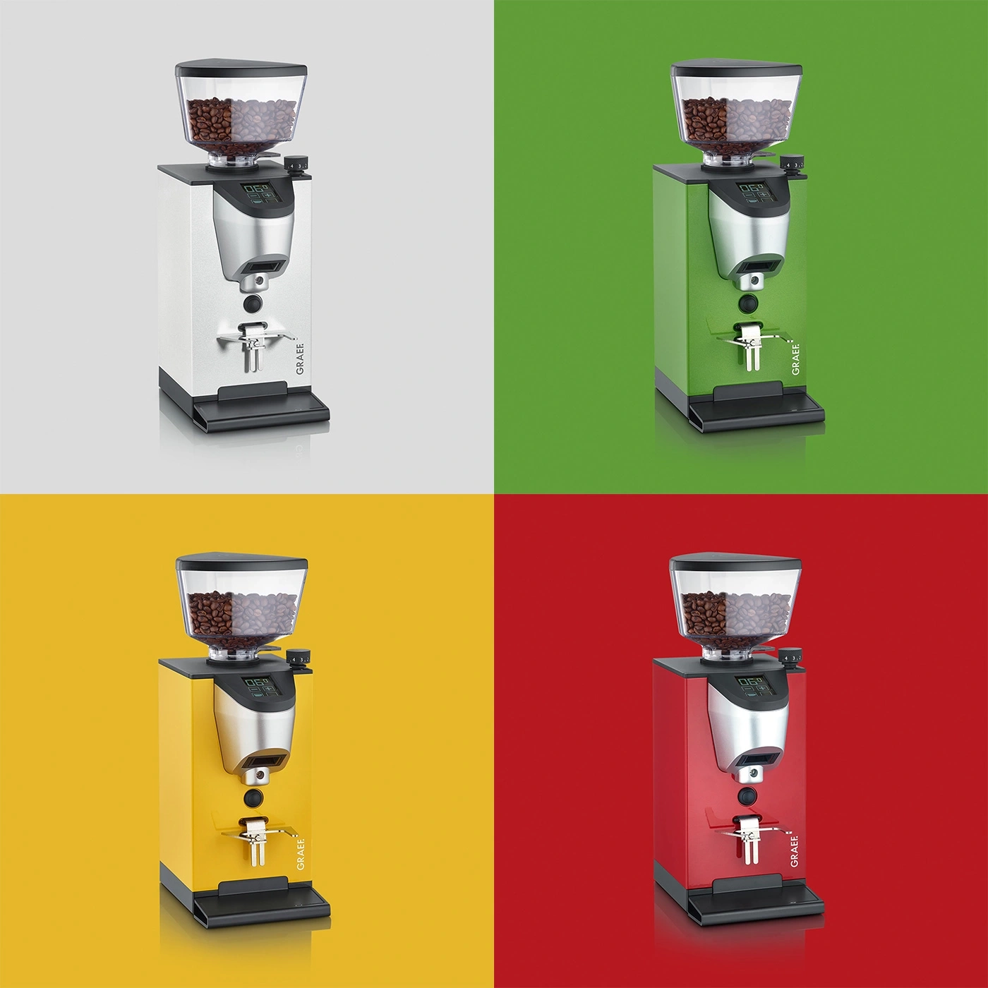 Macinacaffè bianco su sfondo grigio