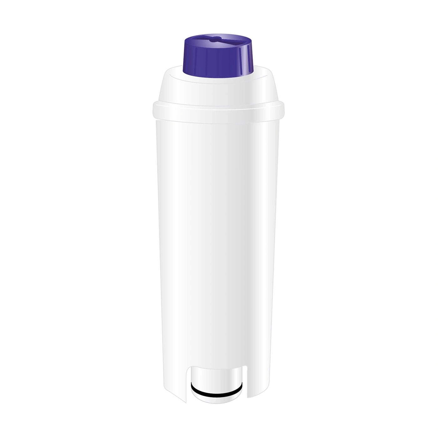 Filtre à eau blanc avec bouchon bleu isolé sur fond blanc