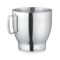 Stainless steel container with handle, polished, GRAEF logo, kitchen utensil, shiny