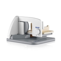 Graef slicer, white and gray, wood, detail shot, product photography, kitchen appliance