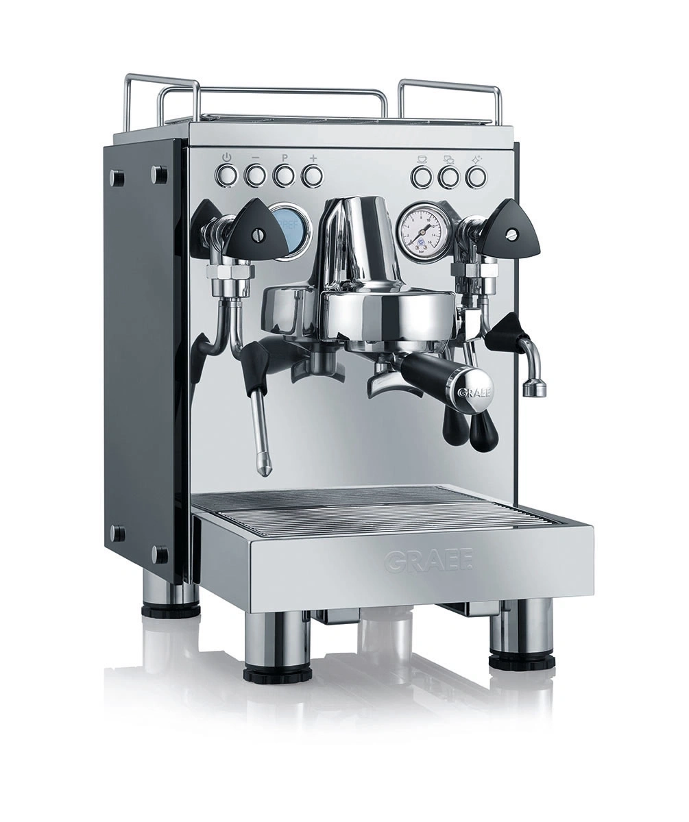 Macchina per espresso in acciaio inossidabile con pulsanti e manometro